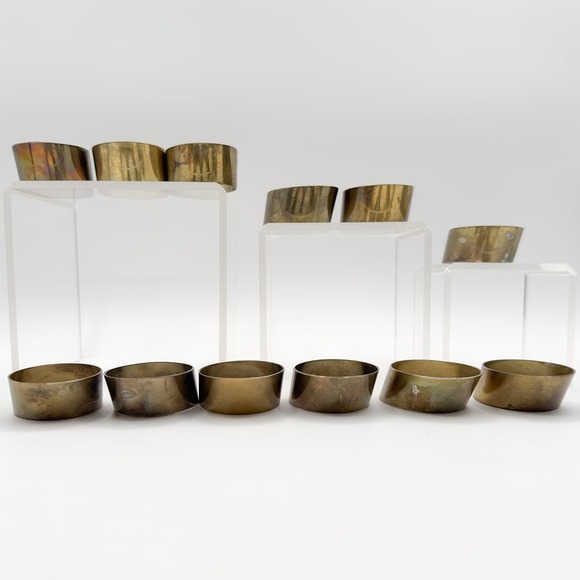 Brass Napkin Rings Modernist Slanted Design Gold Dining Table '70s Set of 12 - Picture 13 of 13